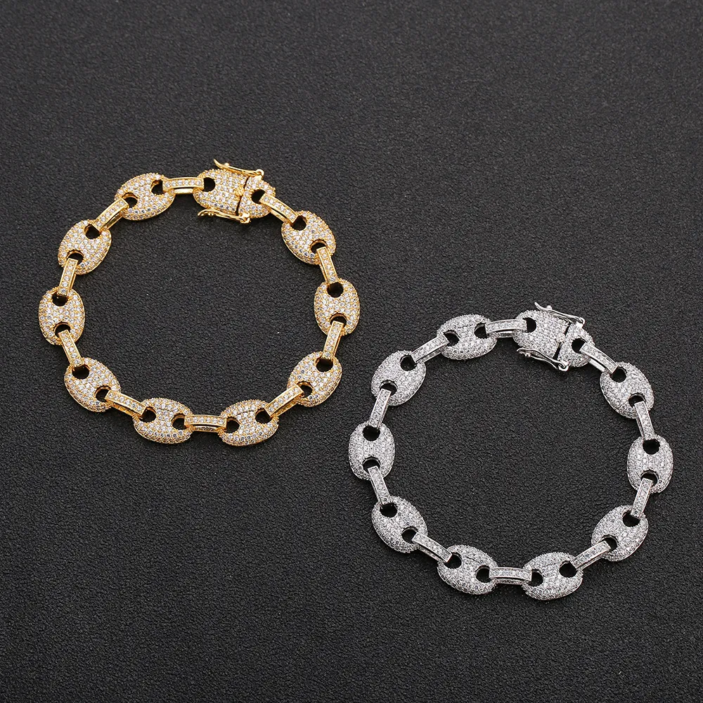 Bransoletowa miedziana miedziana z cyrkonu Materiał miedziany Złoty srebrny kolor Bling CZ Men Hip Hop Bracelets1523475