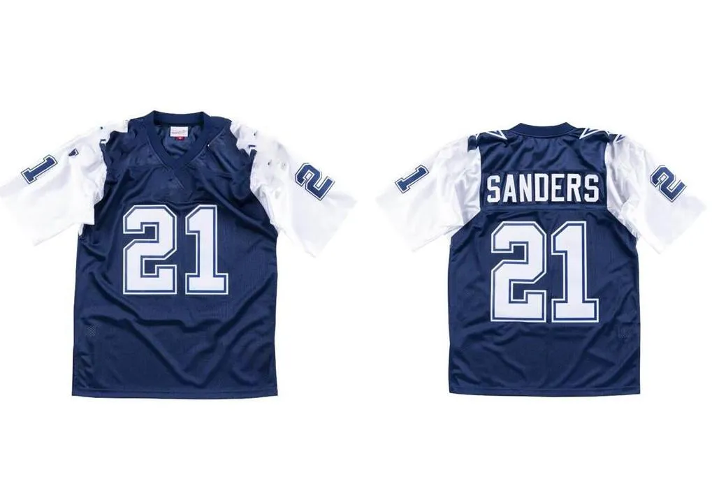 스티치 풋볼 저지 21 Deion Sanders 1995 Mitchell Ness Retro Rugby Jersey 남자 여자 청소년 s-6xl