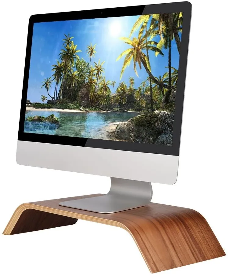 Walnut Wood Monitor Stand Riser Wood, Wooden Computer Laptop Monitor Stand Riser for Desk