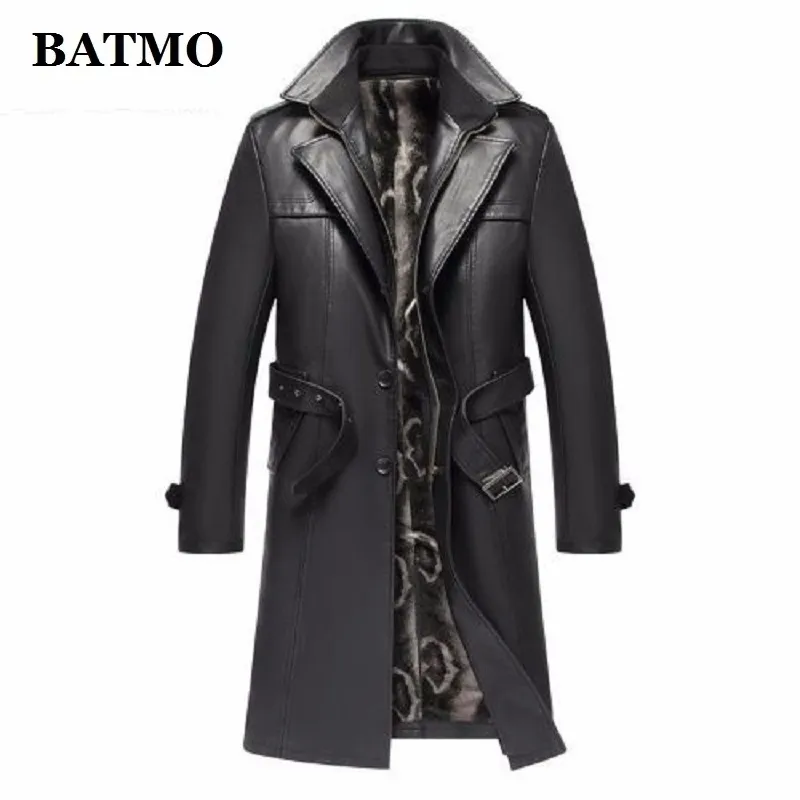 Batmo neue Ankunft Herbstwinter Echtleder verdickter Trenchcoat Herren, Lederjacke Herren, Plus-Größe S-5XL 201201