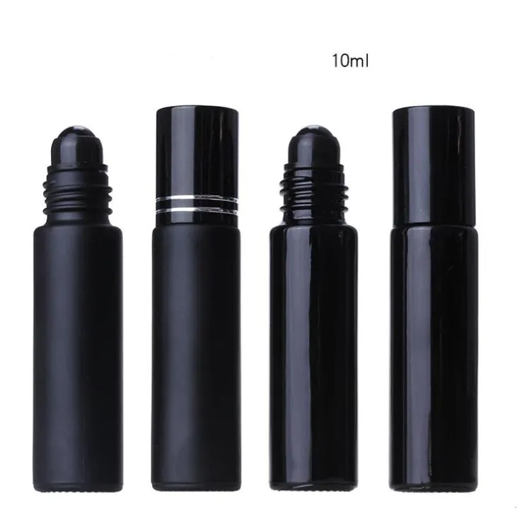 Essential Oil Perfume Bottle 10ml Black Glass Roll On PerfumeBottle With Crystal Roller Thick Wall Roll-on Bottles SN4095