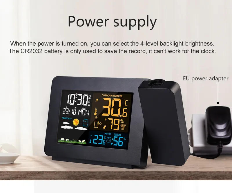 FanJu FJ3391 Weather Station Digital Table Clock Projector Temperature