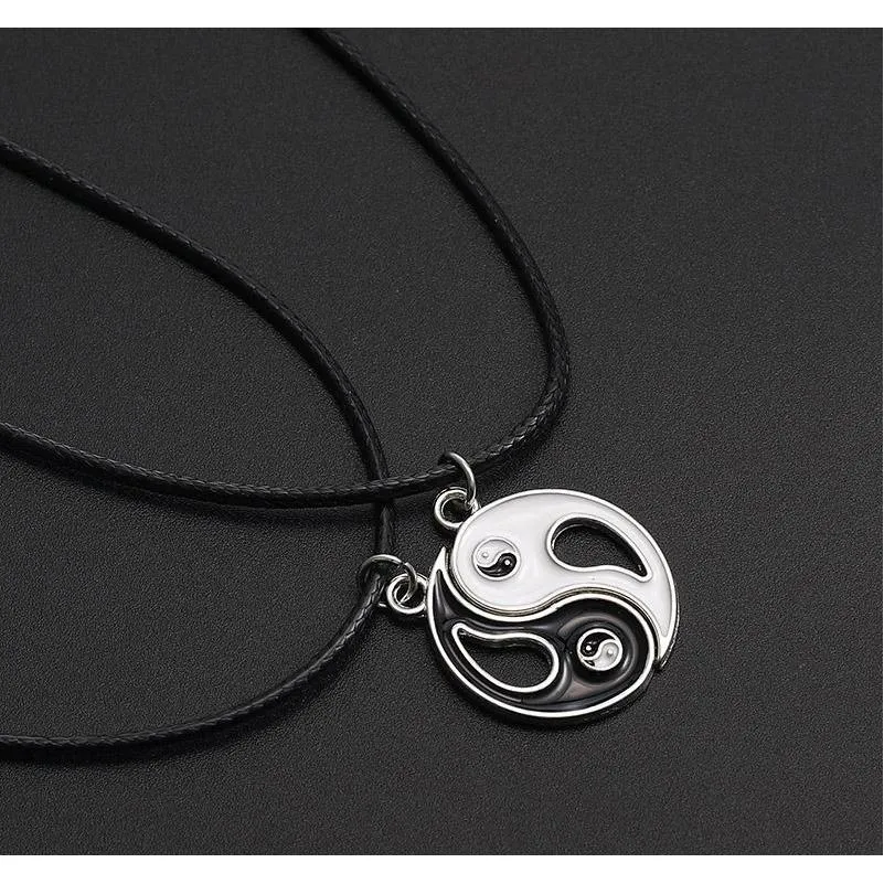 unique design splice gossip tai chi yin yang necklaces for women leather rope pendant black white friendship couple christmas valentine