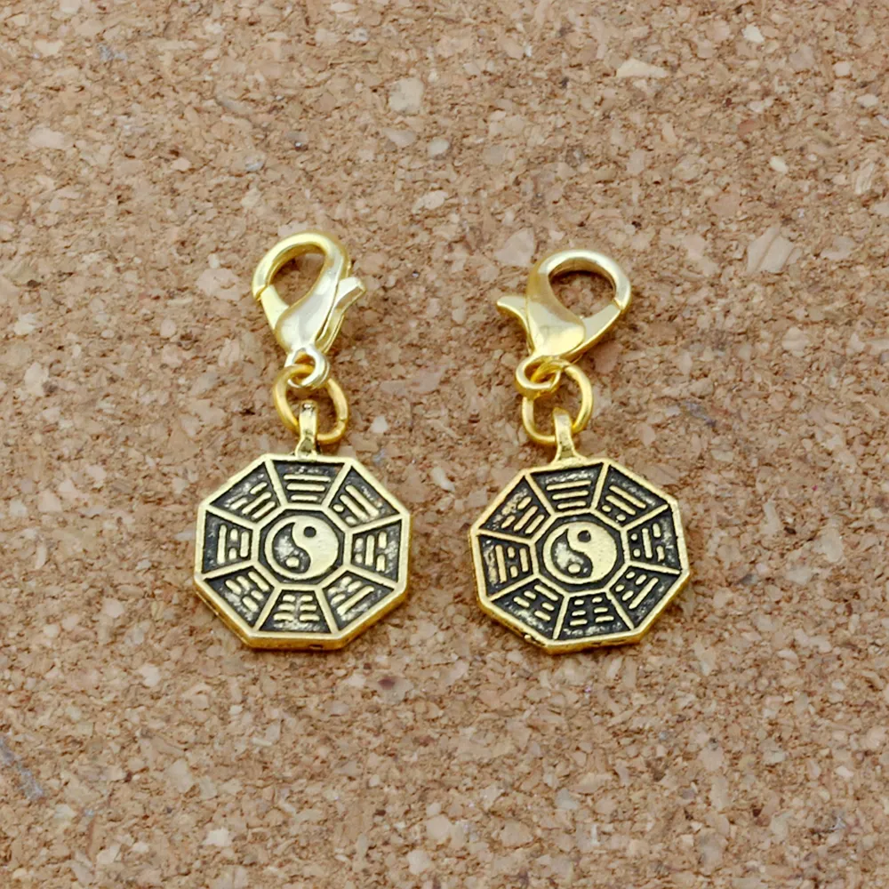 Tai chi bagua amulet flytande hummer clasps charm hänge för att göra armband diy smycken antik guld 100pcs294p