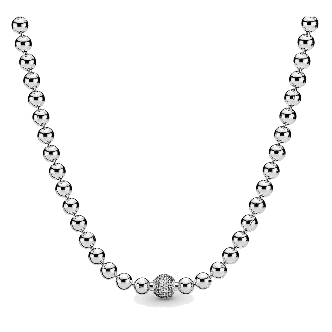 Joyería fina Auténtico collar de plata esterlina 925 Fit Pandora Colgante Charm Beads Pave Collar brillante grano brillante Amor Compromiso DIY Collares de boda
