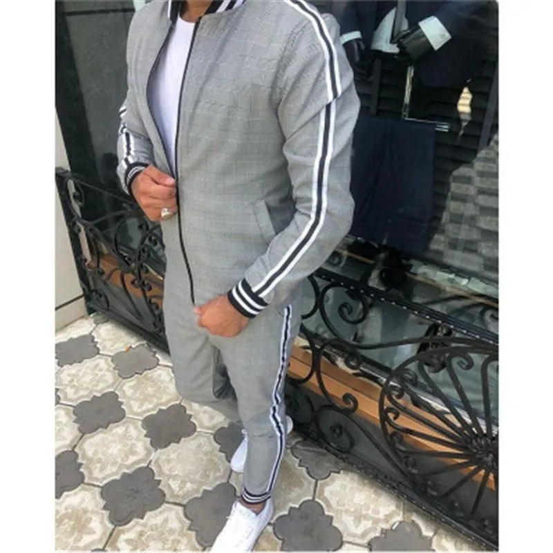 Man Lattice Pattern Sets Fashion Trend Zipper Jackor Långbyxor Sportkläder Designer Spring Male Outdoor Casual Sports Tracksuit 2piece Sets