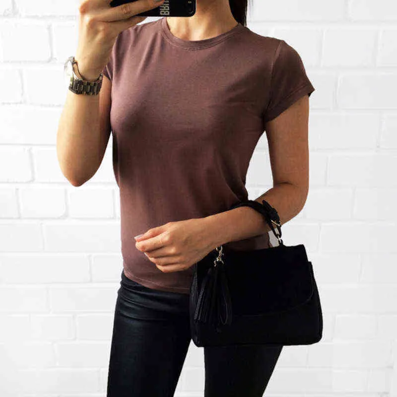 Mulheres t-shirt cor sólida cor rosa marrom casual t-shirt hipster verão mulher t shirt oversize dropshipping g220228