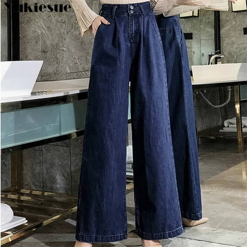 Femmes taille haute maman jeans femme denim large jambe jeans bleu lâche palazzo pantalon automne petit ami jeans mujer plus taille 201225