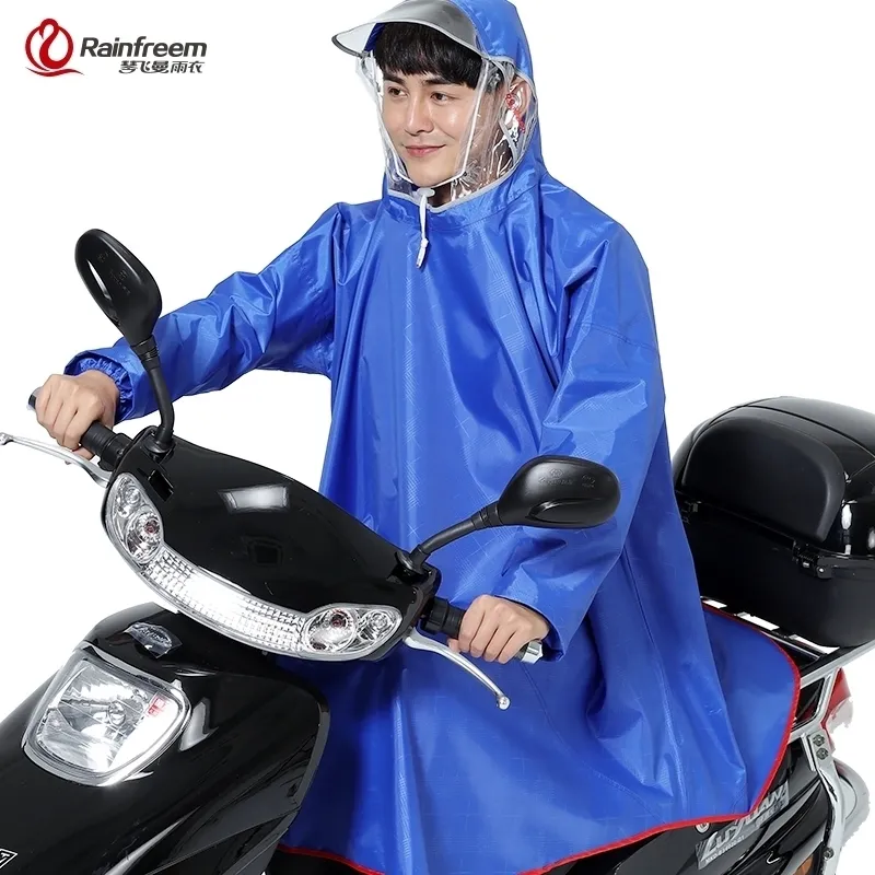 Rainfreemの男性/女性の不透過性の電気モバイル/自転車の雨Poncho厚いレインコートダブルフードレインギアレインコート201202