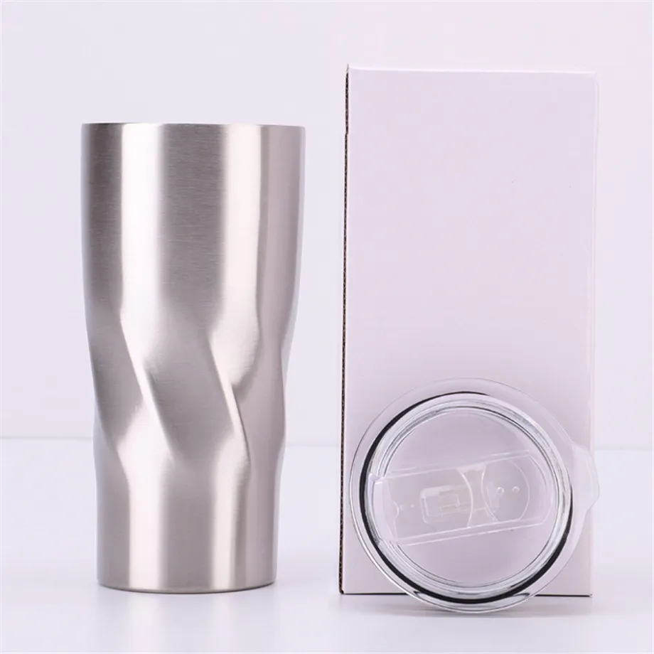 Tasse d'eau de 20oz/600ml 30oz/900ml, tasse thermique torsadée, en acier inoxydable 18/8, couvercle coulissant sous vide isolé à 2 parois avec autocollant inférieur en Silicone