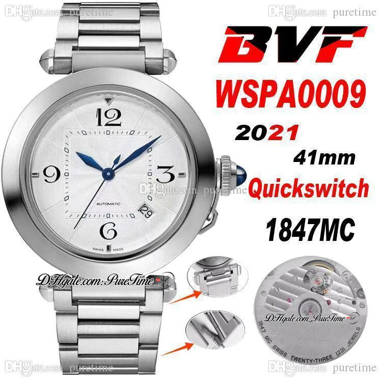 BVF 41mm Pasha WSPA0009 1847MC Automatische Herenhorloge Zilver Dial Big Number Markers Blue Handen Roestvrijstalen Armband Super Edition Puretime A1
