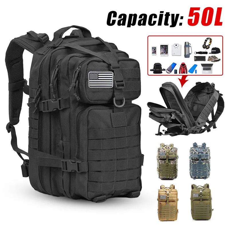 Sac à Dos Tactique 25L/50L Extensible, Molle, Waterproof, Pour Randonnée Et Camping