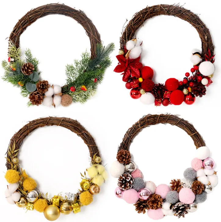 The latest 30cm size Christmas decorations, Christmas wreath hand-woven rattan rings, Christmas pendants and home decorations, 