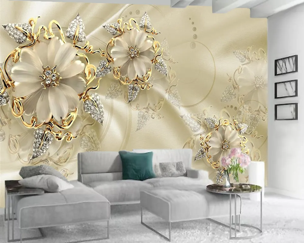 Custom 3d Wallcovering Wallpaper Luxurious Diamond Flower Beautiful