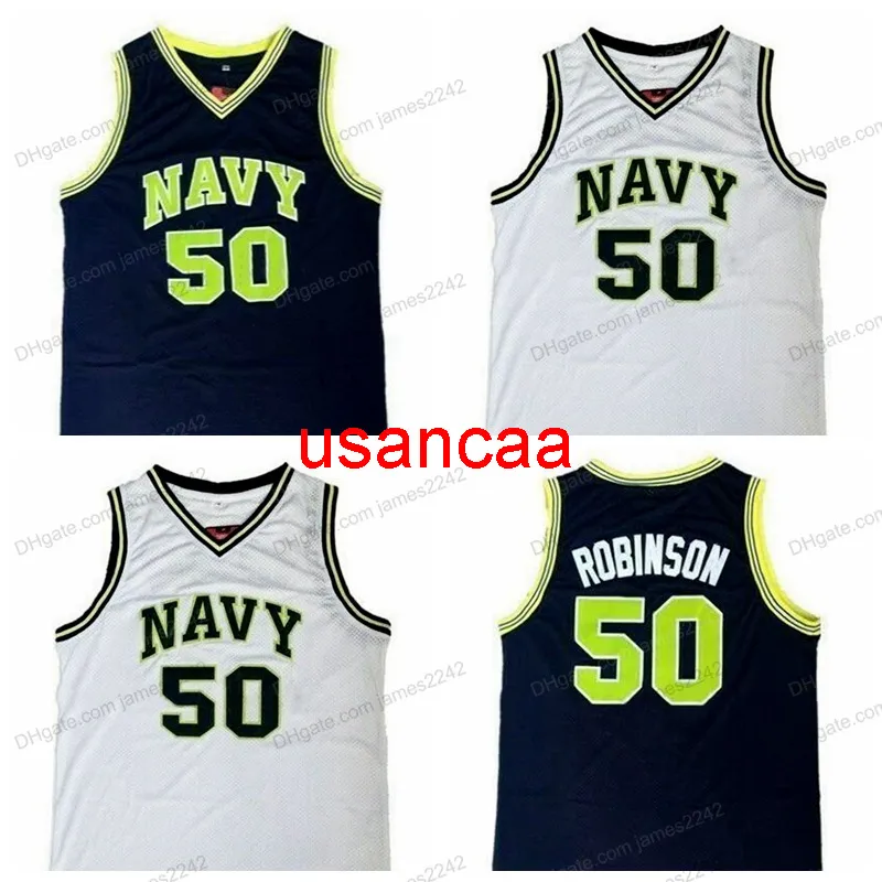 Aangepaste retro David # Robinson Basketball Jersey Heren gestikt Witblauw Any maat 2xs-5xl Naam en nummer