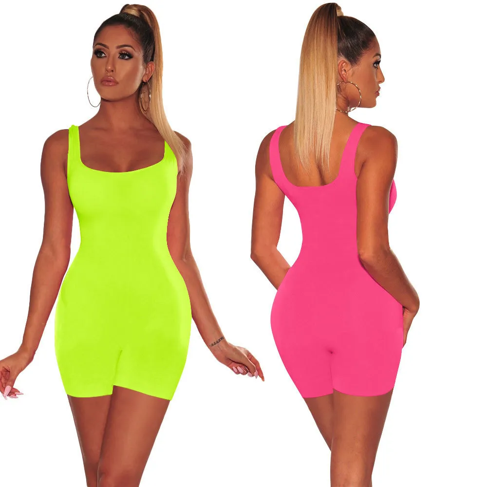 Mamelucos de las mujeres atractivas Mono sólido Trajes de verano Bodycon Sin tirantes Mono Sin espalda Peto Mujer Playsuit T200704