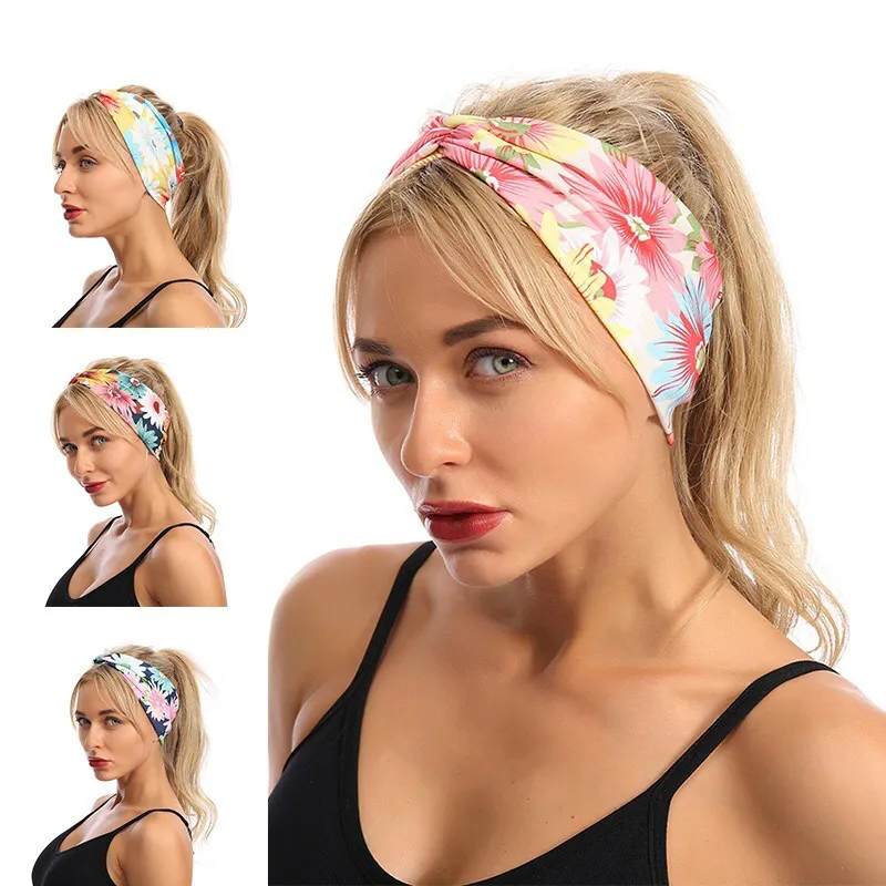 Moda Cruz Headband para Mulheres Meninas Elastic Sun Flor Colorido Hairbands Para Exercícios de Esporte Atacado Acessórios de Cabelo Yoga