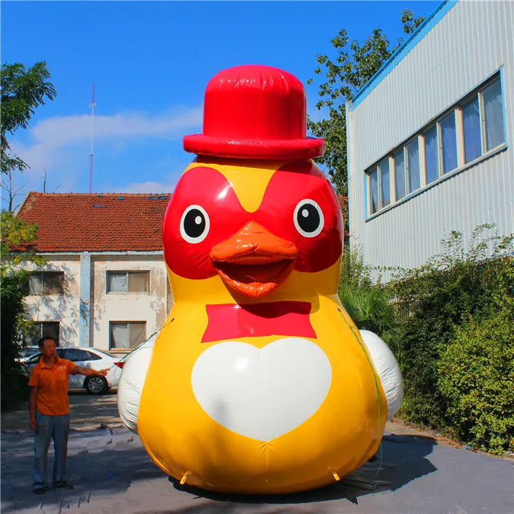 4m High Yellow Inflatable Duck with Hat Inflatables Balloon With LED and Blower for Advertising Inflatables Promotion Decoration