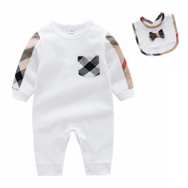 Ins babykleding baby plaid romper nieuwe katoen pasgeboren baby meisjes jongen lente herfst romper kinderen ontwerper baby jumpsuits merk kleding