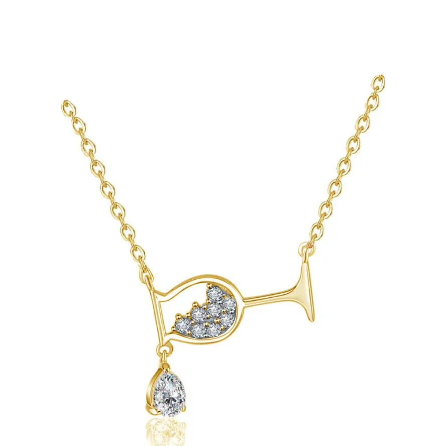 Femmes Collier Nouvelle Goutte D'eau Verre À Vin Collier À La Mode Simple Brillant Zircon Coupe Pendentif colliers pour Femmes Parti Cadeau druzy bijoux