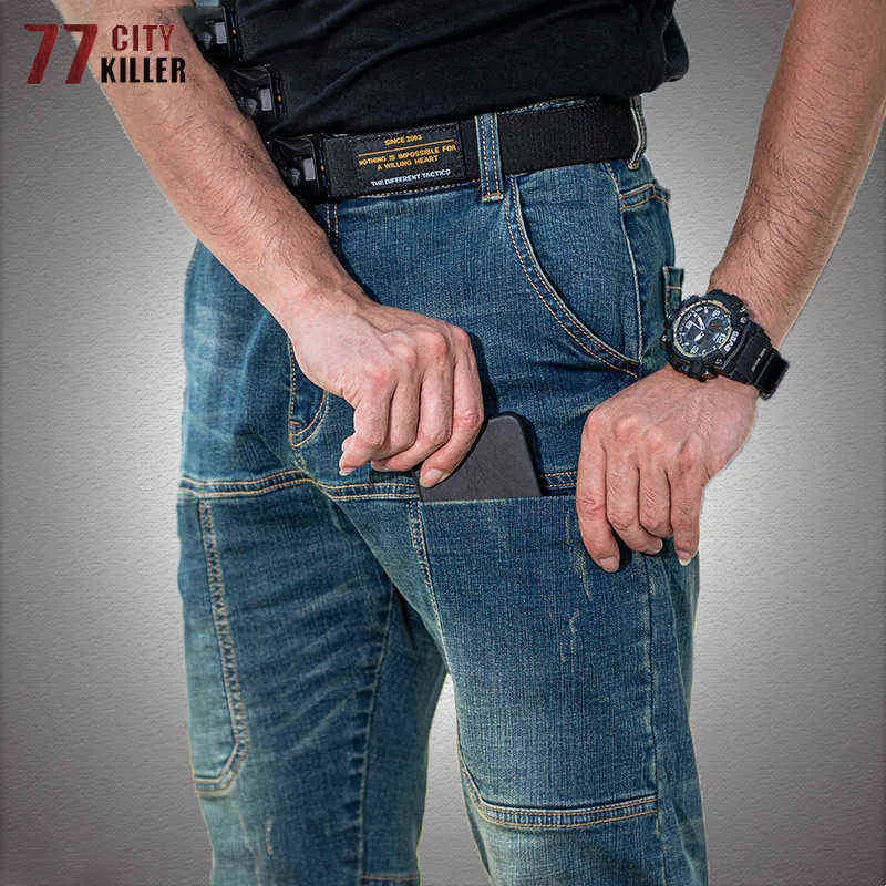 Tactical Jeans Men Military Wear-resistant Straight Denim Pants Men Multi-pocket City Commute Cargo Cowboy Trousers Work Joggers H1223