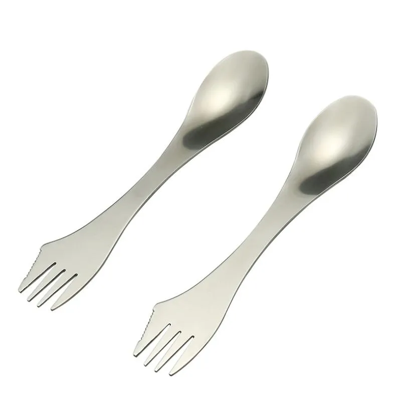 Вилка ложка Spork 3 в 1 столовой посуды из нержавеющей стали, столовые приборы посуда комбинированные кухни на открытом воздухе пикник совок / нож / вилка набор LX3972