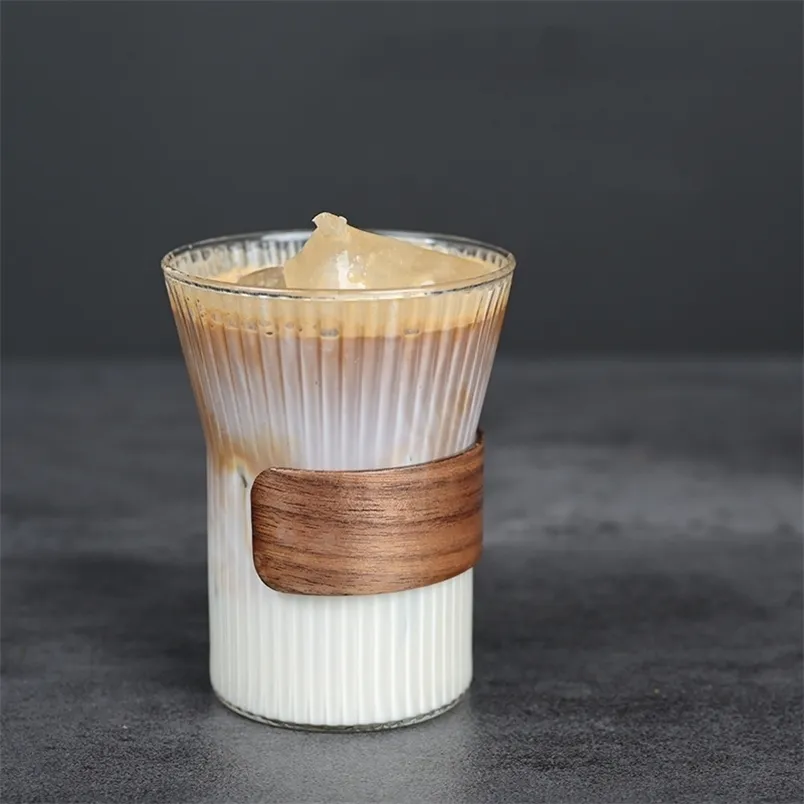 Japansk stil glas kaffe mugg valnöt kopp hållare dricker es kawaii kaféer vacker te s öl 220311