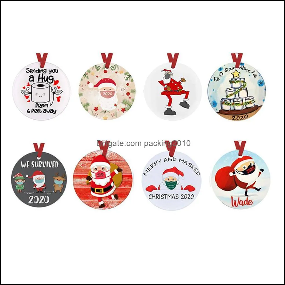 30style Ceramic Christmas Ornaments 3 Inch Round Tree Pendant Santa Wearing a Mask Decorations DHL Free a21