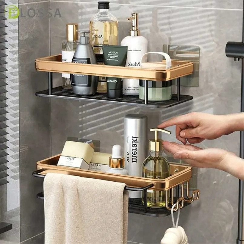 Punch-free Bathroom Shelf Shelves Shampoo Shower Storage Rack Kitchen Holder Toilet Kitchen Organizer Bathroom Accessories Set 220117