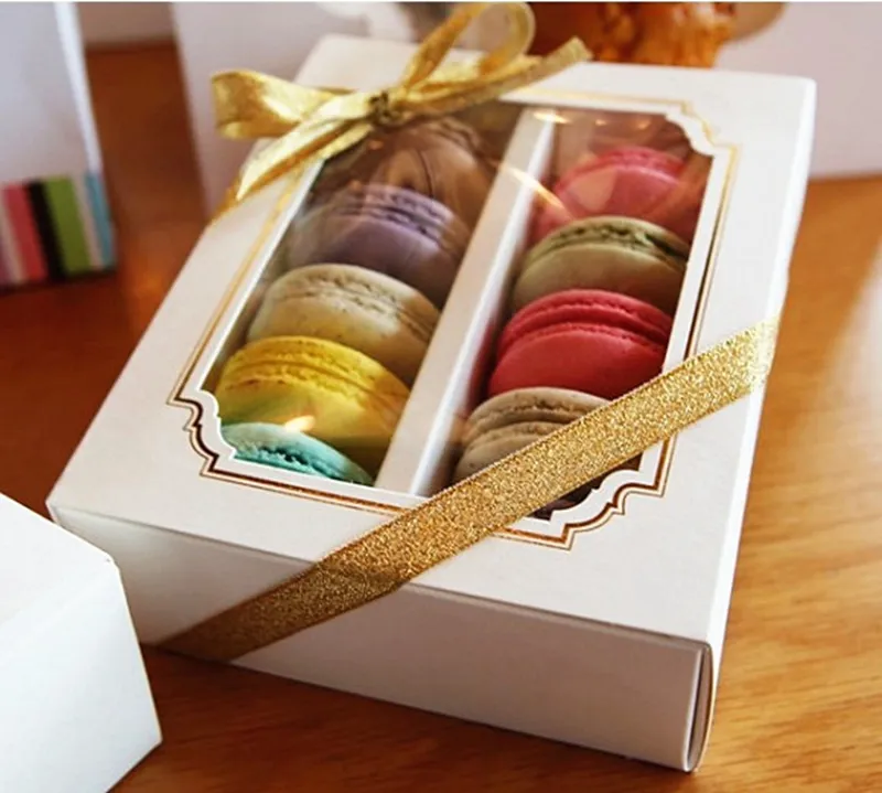 Macaron Packing Boxes Wedding Party 5/10 Pack Cake Storage Biscuit Clear Window Paper Box Cake Decoration Baking Ornaments VT1889