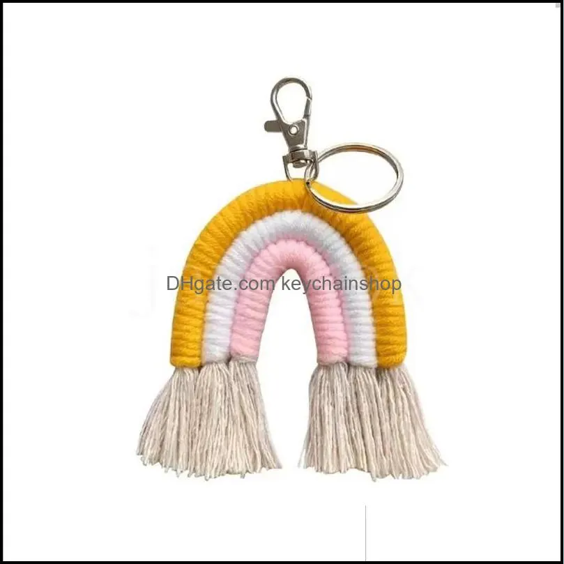 Fashion Weaving Raiow Keychains Boho Party Favor Key Holder Keyring Macrame Bag Charm Car Hanging DD330