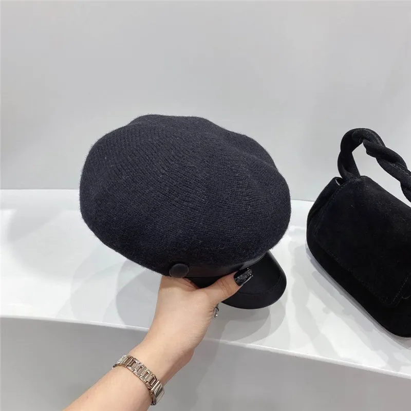 women hat beret wool octagonal cap lady fashion item wool leather stitching Christmas present spring autumn winter accessories casquette