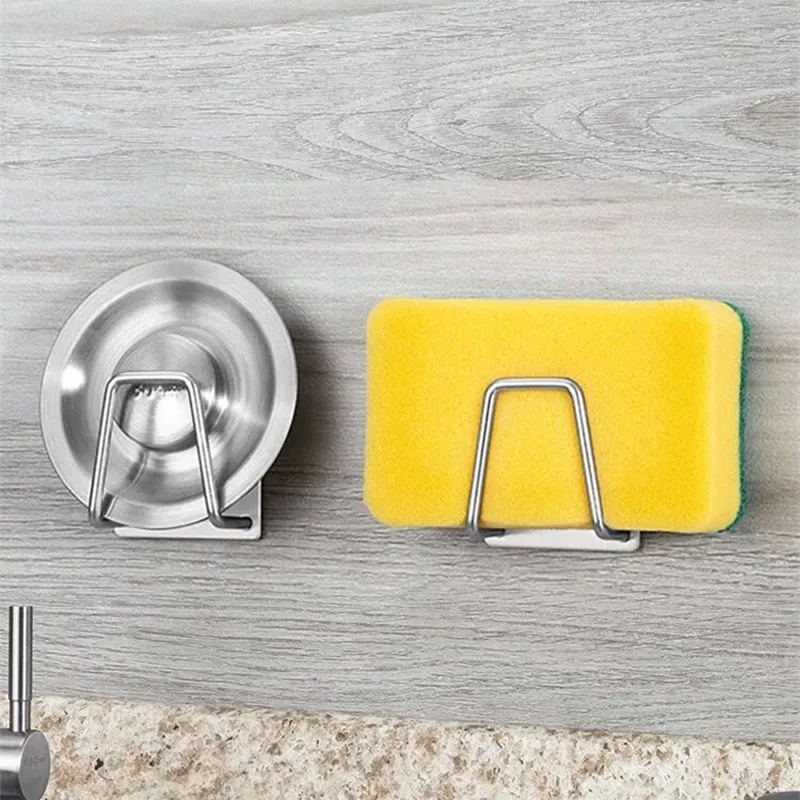 Kitchen Towel Hooks Stainless Steel Sink Sponge Holder Self Adhesive Drain Drying Rack Kitchen Wall Hook Sinks Shelf Storage Organizer ZL0553