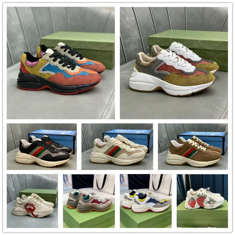 مصممي إيطاليا الأحذية غير الرسمية أحذية فاخرة Rhyton Rhyton Women Men Sneakers المدربين خمر chaussures السيدات أحذية حذاء رياضة مع مربع