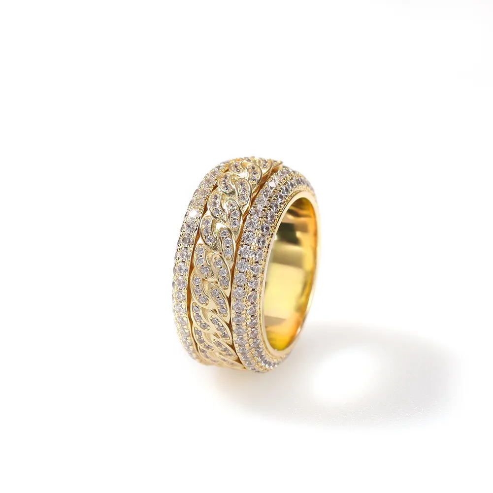 Вращающееся кольцо с бриллиантом, модное кольцо в стиле хип-хоп, ювелирные изделия, мужские золотые, серебряные кольца, Iced Out Rings302l