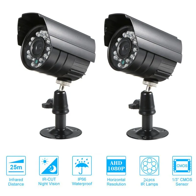 2PCS CCTV Camera 1/3" CMOS Color 1080P High-resolution 24 Lamp Nightvison Waterproof Indoor Camera Analog Security