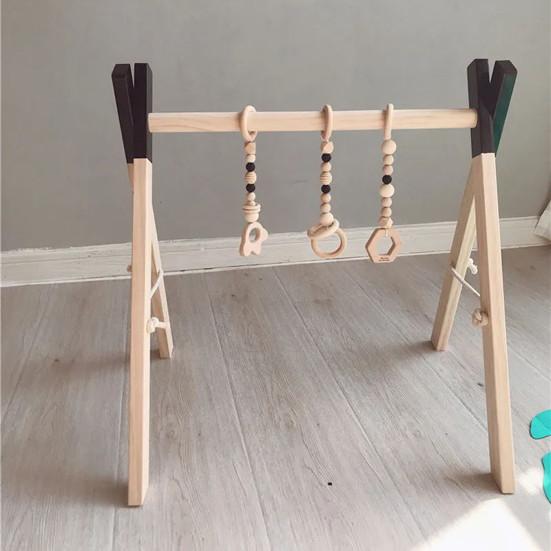 Nordic Style Baby Gym Play Nursery Sensory Ring-pull Toy Wooden Frame Infant Room Toddler Clothes Rack Gift Kids Room Decor C1003328O