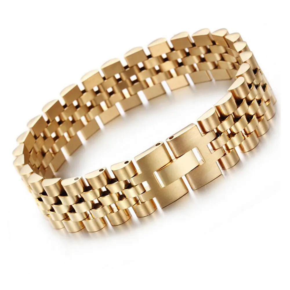 15mm mode rvs hiphop horloge riem ketting armbanden voor vrouwen punk rock luxe goud mannen horlogeband sieraden armbanden bangle