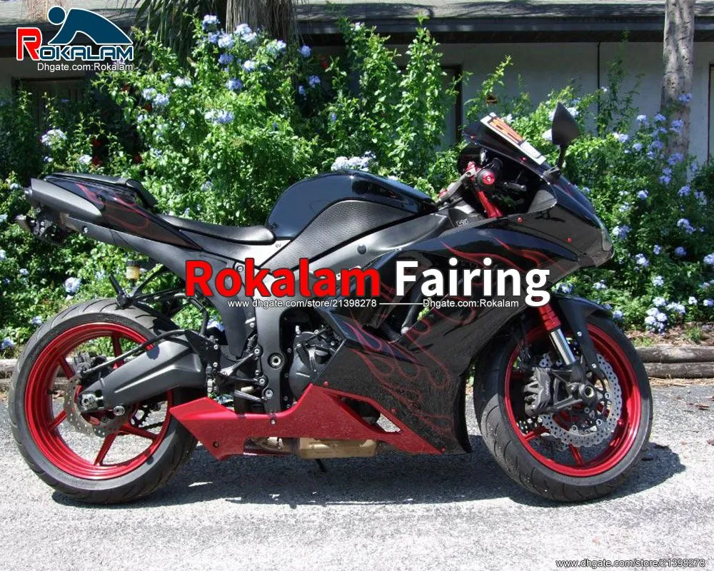 FAIRING BODY KIT FÖR KAWASAKI NINJA ZX6R ZX 6R 2007 2008 ZX-6R 07 08 Vägcykel Black Fairings (formsprutning)