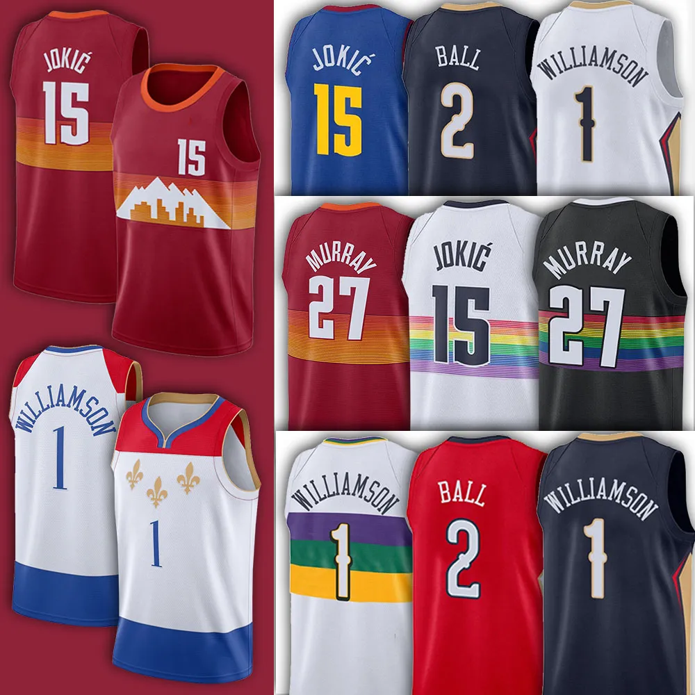 2021 novo 15 Nikola Jamal Jokic 27 Murray New Men Jersey Zion 2 Lonzo 1 Williamson Ball Basketball Jerseys