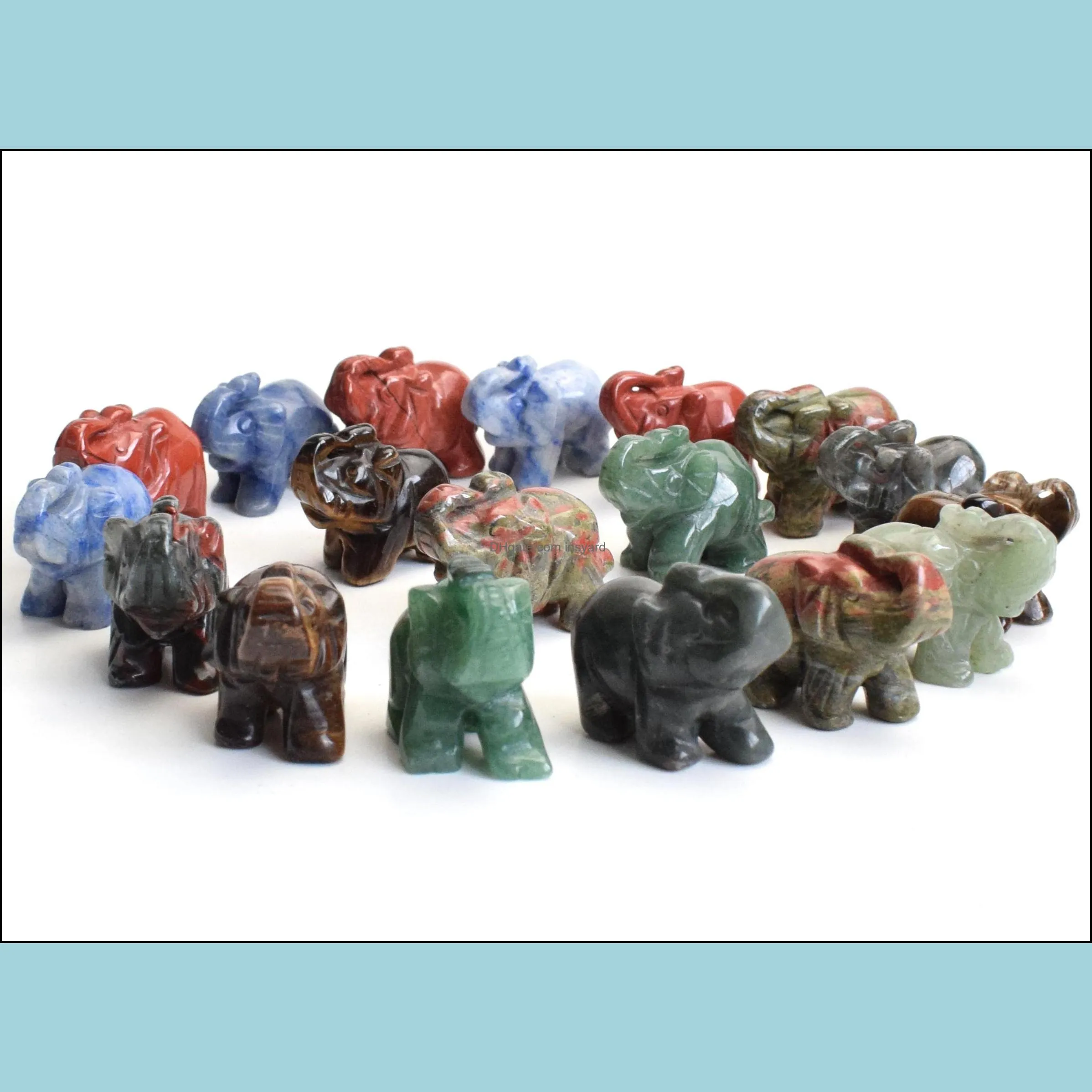 1.5 INCHES Small Size Elephant Statue Crafts Natural Chakra Stone Carved Crystal Reiki Healing Animal Figurine 1pcs