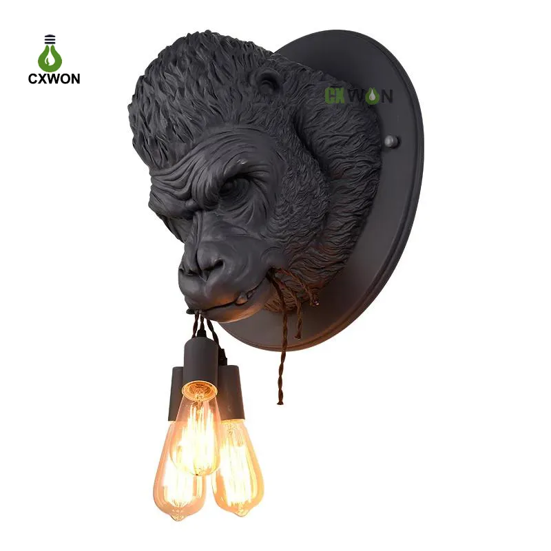 Moderne Led Wall Lamp Resin Orangutan Bite Line Lamp Creative Decoratie Licht Woonkamer Slaapkamer Bedkamer Bedide Lamp Home Café Bar Verlichting