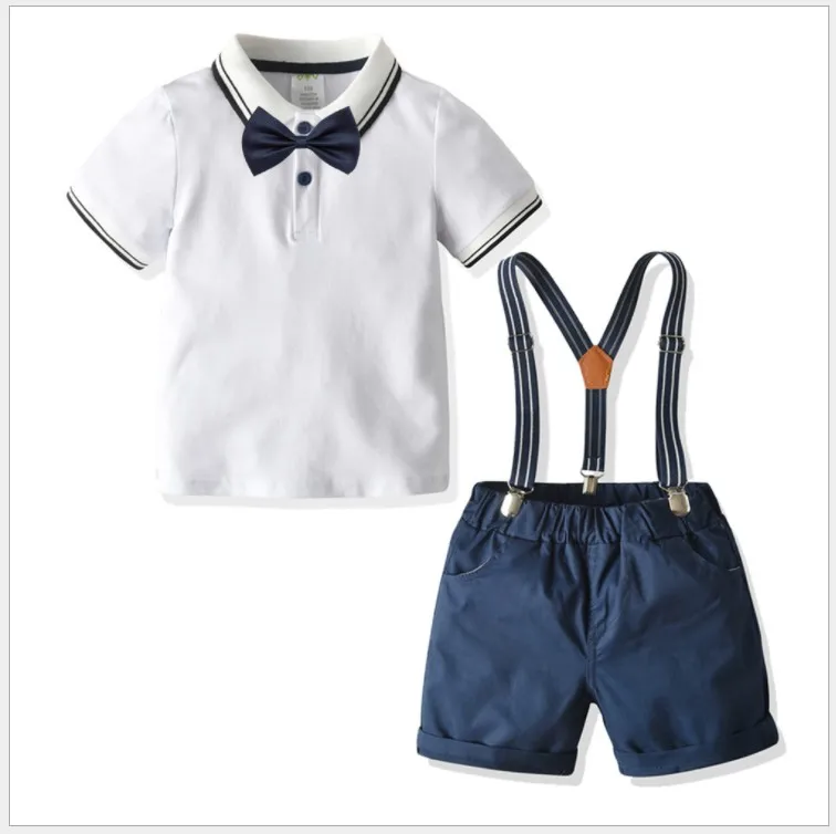 New Arrivals Summer Baby Boys Clothing Sets Kids Short Sleeve T-shirts With Bowtie+Suspender Shorts Set Children Suit Child Outfits