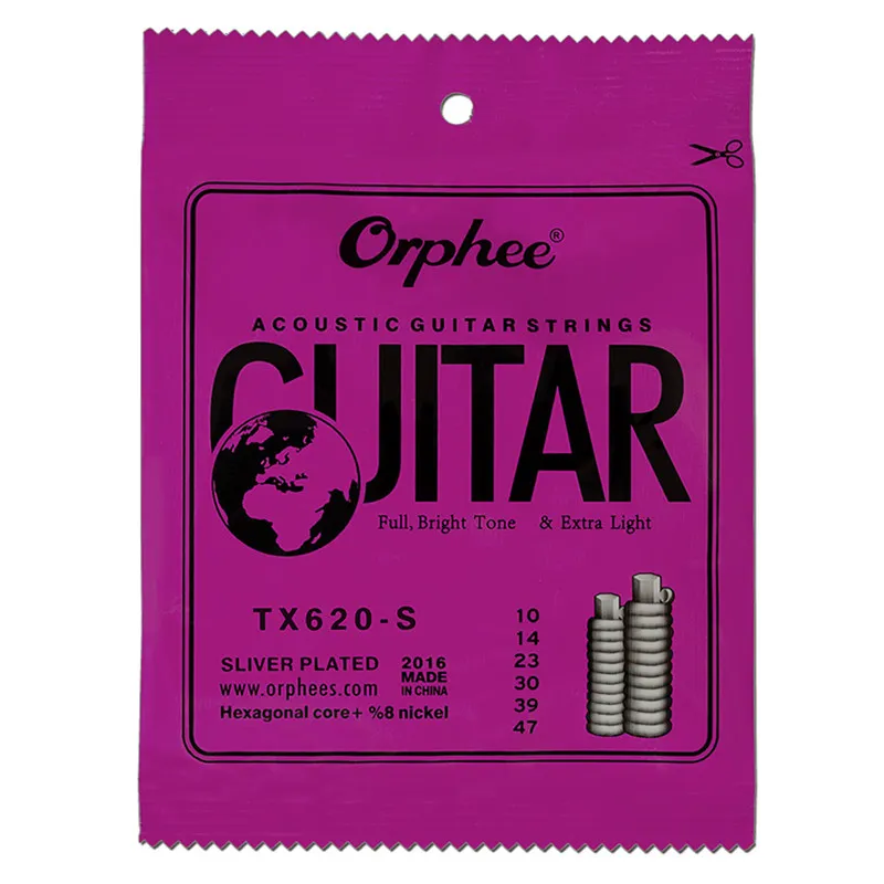 Corde per chitarra acustica Orphee 010-047 Nucleo esagonale antiruggine placcato argento + 8% nichel Accessori per chitarra extra leggeri