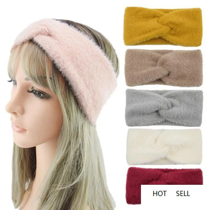 7 färger plysch huvudband kvinnor vinter sport hårband turban yoga huvudband öron muffs beanie cap huvudband