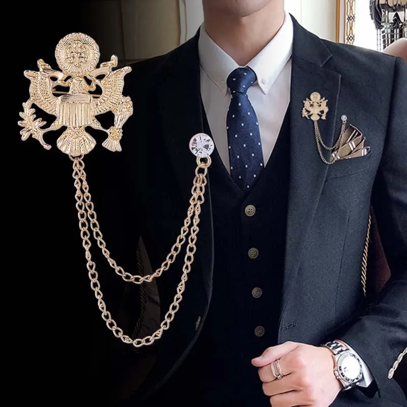 Épingles, Broches Coréen Metal Eagle Broche Broche Homme Costume Chemise  Corsage Crystal Strass Strass Chaîne Tassel Chaîne Pinanche Épingles Mode