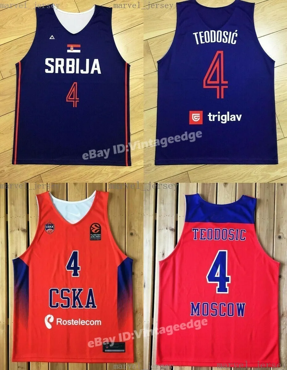 저렴한 Milos Teodosic # 4 세르비아 Srbija 모스크바 CSKA 농구 유니폼 Euroleaue 유니폼 남성 여성 청소년 XS-5XL