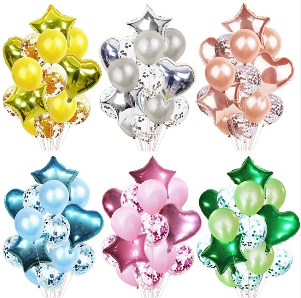 Nouveau Festif 14 Pcs Multi Confettis Ballon Joyeux Anniversaire Fête Ballons Rose Or Hélium Ballons Garçon Fille Baby Shower Party Supplies KD1