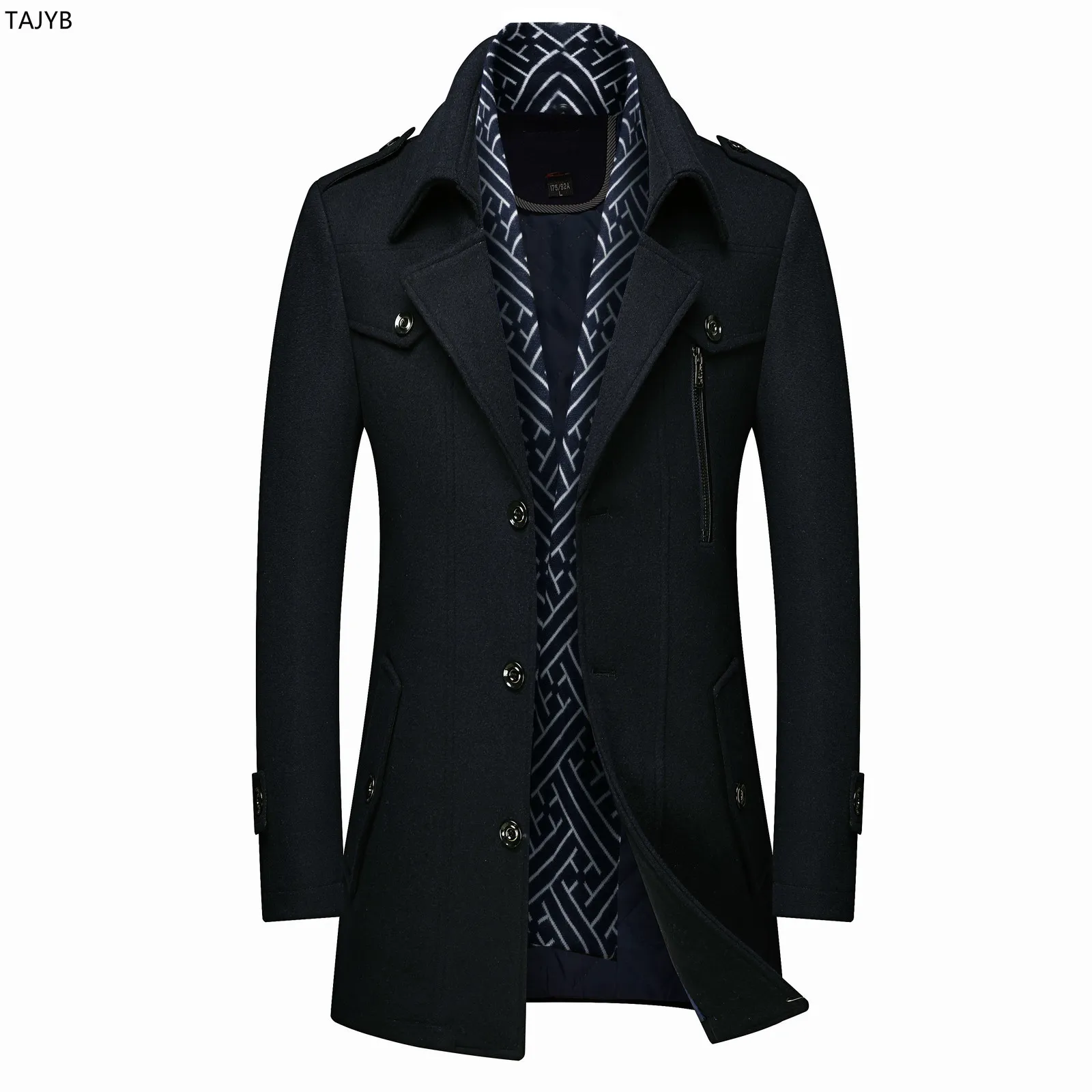 venda quente engrossar homens de lã de lã casaco lenço coleira de lã de lã casaco de casaco masculino vestuário masculino 201120