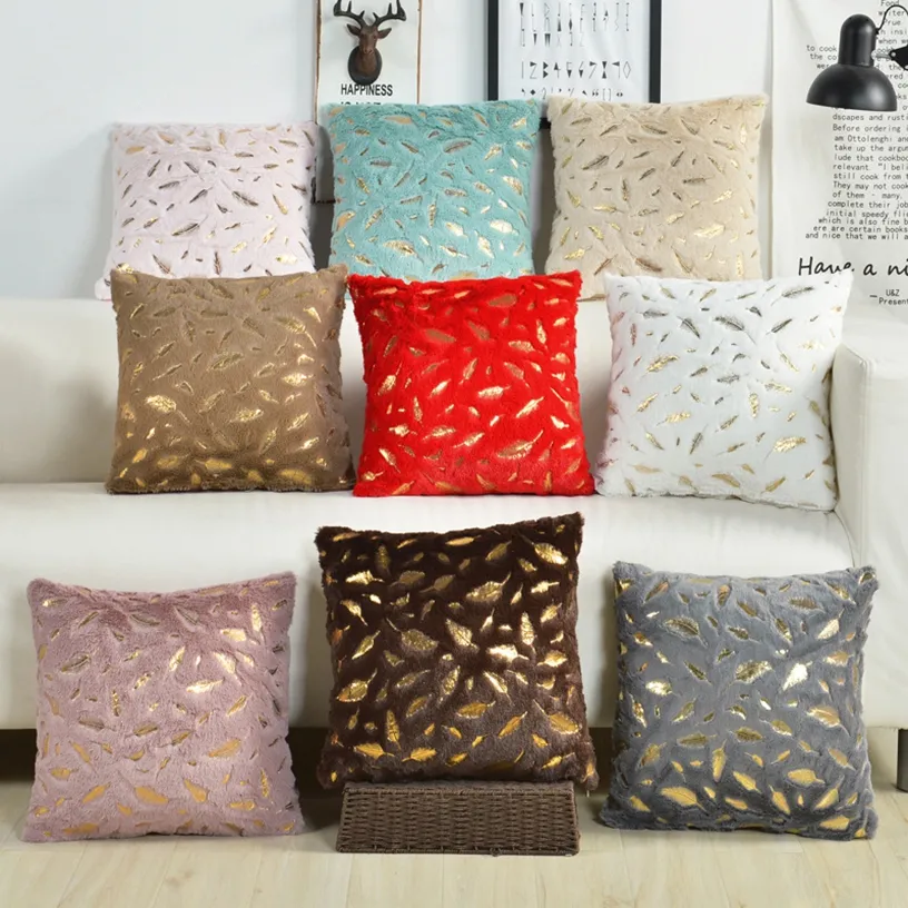 Almofada preta quente de flanela cobre almofadas de penas douradas macias almofadas para casa decoração sofá cadeira cama sólida cor hhd4288